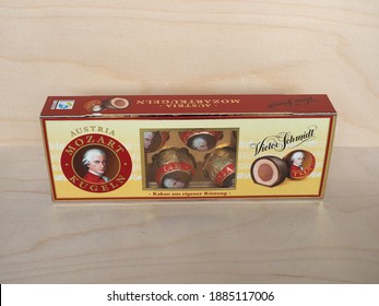 SALZBURG, AUSTRIA - CIRCA DECEMBER 2020: Packet Of Victor Schmidt Mozart Kugeln