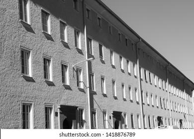 Salzburg, Austria - December 13, 2018: Block Of Flats In The Suburbia. Building For The Working Class, Erected Presumably In The 1950s. Salzburg City, District Lehen, Austria, Europe.