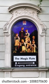 Salzburg, Austria -July 15,2017: Advertising Of Performances Sounds Of Music And Magic Flute In  State Theater ( Salzburger Landestheater), Home To Opera, Theatre, Dance And Theatre For Young Audience