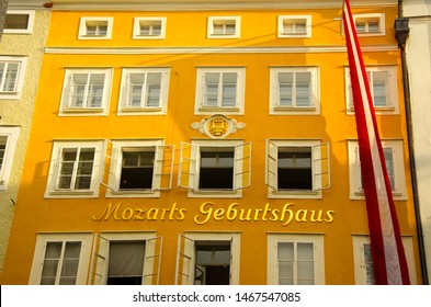 SALZBURG, AUSTRIA, JULY. 8. 2016: Mozart Geburtshaus, Place Of Birth Of Wolfgang Amadeus Mozart