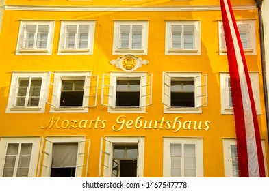 SALZBURG, AUSTRIA, JULY. 8. 2016: Mozart Geburtshaus, Place Of Birth Of Wolfgang Amadeus Mozart