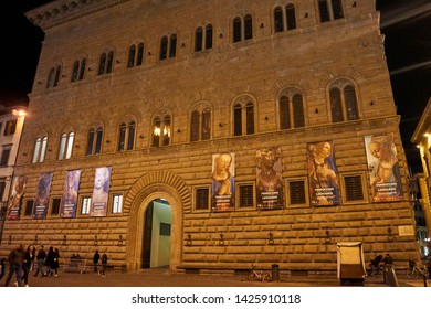 Salzburg, Austria - October, 2018: Architectural Buildings Near State Theater (Salzburger Landestheater), Home To Opera At Night In Austria, Europe