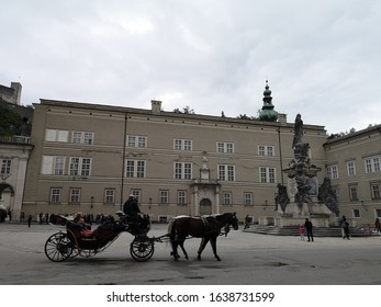 Salzburg, Austria - October 4, 2019:  The Horse Carriage Services For The Tourists Who Visit In Salzburg.