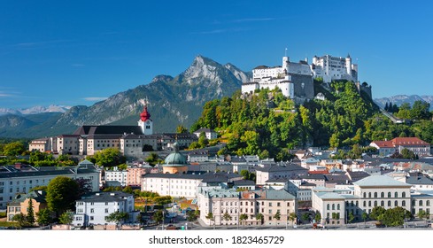 Salzburg Skyline With Festung Hohensalzburg Herriage In The Autumn, Salzburg, Austria