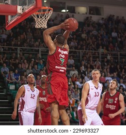 SAMARA, RUSSIA - APRIL 06: Richard Hendrix Of BC Lokomotiv-Kuban Makes Slam Dunk In A Game Against BC Krasnye Krylia On April 06, 2013 In Samara, Russia.