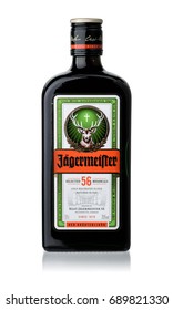 Samara, Russia - August 2017. Product Shot Of Jagermeister German Digestif Bottle Isolated On White 