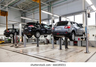 Samara, Russia - January 10, 2016: Inside In The Auto Repair Service Station Of The Official Dealer Nissan. Nissan Is A Japanese Multinational Automaker