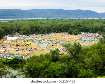 Samara, Russia - July 2016. An Aerial View Of The Open Air Festival (Grushinsky Festival).