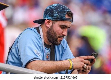 Samara, Russia – June 25, 2018. Fan From Uruguay Looking Into His Smartphone During FIFA World Cup 2018 Match Uruguay Vs Russia (3-0).