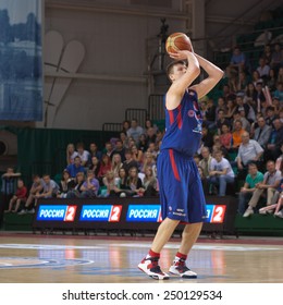 SAMARA, RUSSIA - MAY 19: Andrey Vorontsevich Of BC CSKA Makes 3-point Shot In A Game Against BC Krasnye Krylia On May 19, 2013 In Samara, Russia.