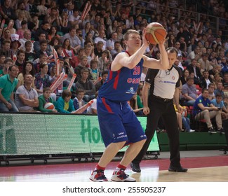 SAMARA, RUSSIA - MAY 19: Andrey Vorontsevich Of BC CSKA, With Ball, Is On The Attack During A BC Krasnye Krylia Game On May 19, 2013 In Samara, Russia.