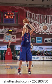 SAMARA, RUSSIA - MAY 20: Andrey Vorontsevich Of BC CSKA Throws From The Free Throw Line In A Game Against BC Krasnye Krylia On May 20, 2013 In Samara, Russia.