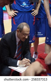 SAMARA, RUSSIA - MAY 20: Timeout. Head Coach Of BC CSKA Ettore Messina During A Game Against BC Krasnye Krylia On May 20, 2013 In Samara, Russia.