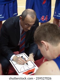 SAMARA, RUSSIA - MAY 20: Timeout. Head Coach Of BC CSKA Ettore Messina During A Game Against BC Krasnye Krylia On May 20, 2013 In Samara, Russia.