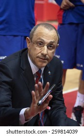 SAMARA, RUSSIA - MAY 20: Timeout. Head Coach Of BC CSKA Ettore Messina During A Game Against BC Krasnye Krylia On May 20, 2013 In Samara, Russia.