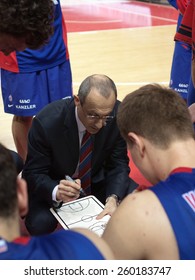 SAMARA, RUSSIA - MAY 20: Timeout. Head Coach Of BC CSKA Ettore Messina During A Game Against BC Krasnye Krylia On May 20, 2013 In Samara, Russia.