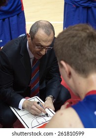 SAMARA, RUSSIA - MAY 20: Timeout. Head Coach Of BC CSKA Ettore Messina During A Game Against BC Krasnye Krylia On May 20, 2013 In Samara, Russia.