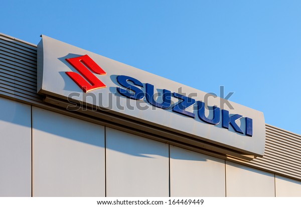 SAMARA, RUSSIA - NOVEMBER 24:\
The emblem Suzuki over blue sky, November 24, 2013 in Samara,\
Russia. Suzuki Motor Corporation is a Japanese multinational\
corporation 
