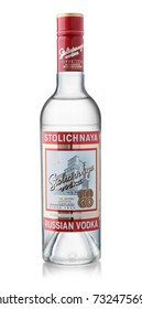 Samara, Russia - October 2017. Product Shot Of Stolichnaya Vodka Isolated On White