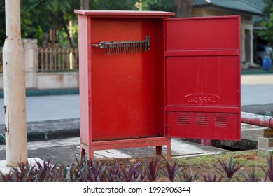 Samarinda, East Kalimantan Indonesia -  June 16, 2021: Unkempt And Empty Red Fire Station