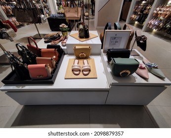 Samarinda, Indonesia - December 31, 2021 : Finished fit out of Essential's store with minimalist modern interior design concept