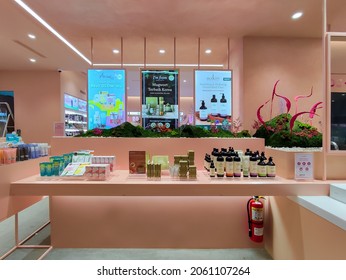 Samarinda, Indonesia - October 19, 2021 : Interior design of local beauty product store

