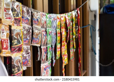 Samarinda, Indonesia-July 1 2022: Various Sachet Drinks Sold At Coffee Shops Or Cheap Food Stalls In Indonesia