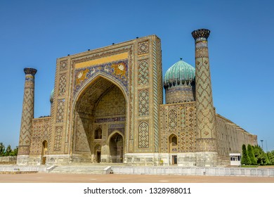 Samarkand Registon Square Ensemble Sherdor Madrasa Stock Photo ...