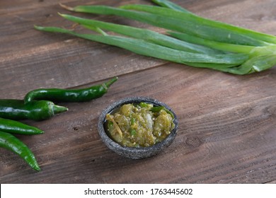 Sambal Hijau Or Spicy Paste Of Green Chili. Selective Focus.