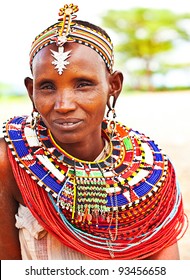 SAMBURU,KENYA - NOVEMBER 8: Portrait Of An African Tribal Lady, Wears Handmade Cultural Accessories For Traditional Dance On November 8,2008 In Tribal Village Near Samburu National Park Reserve,Kenya.