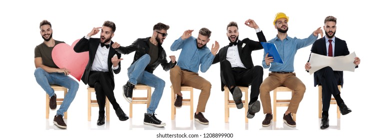 Same Casual Person In Different Job Interview Waiting Situations, Funny And Dramatic, On White Background