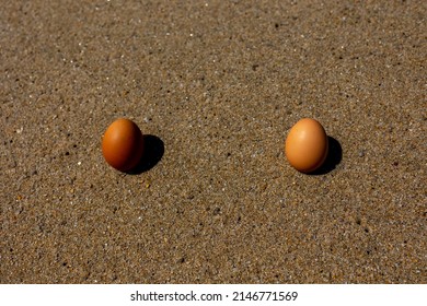 Same But So Different. Twins. Eggs In The Sand.