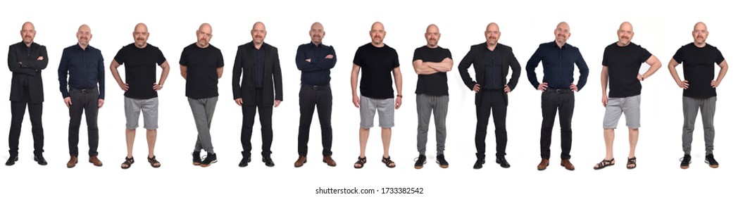 The Same Man In Different Outfits, On White Background