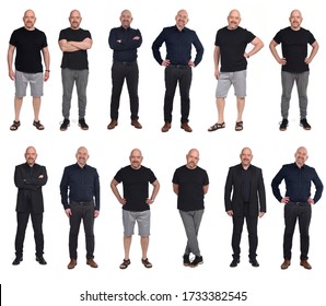 The Same Man In Different Outfits, On White Background