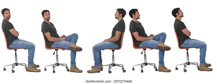  same man sitting on profile  in various poses on white background - Powered by Shutterstock