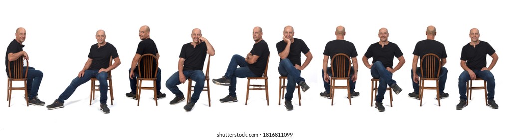 Same Man Sitting On White Background