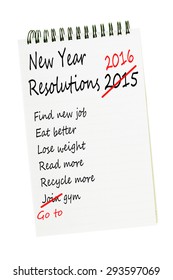 Same New Year Resolutions again, list on notepad, isolated on white.