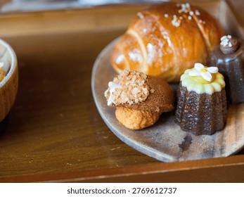 Same pastry plate alternative angle revealing spatial arrangement and table context