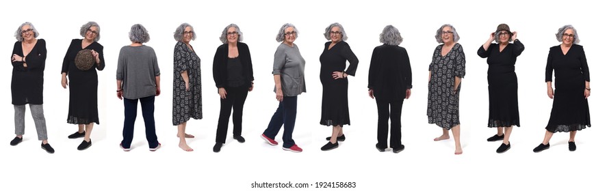 The Same Woman With Different Outfits On White Background