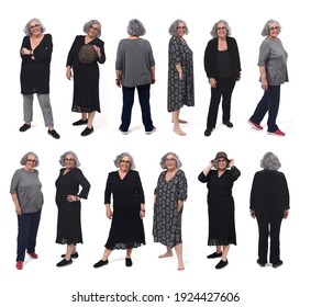 The Same Woman With Different Outfits On White Background