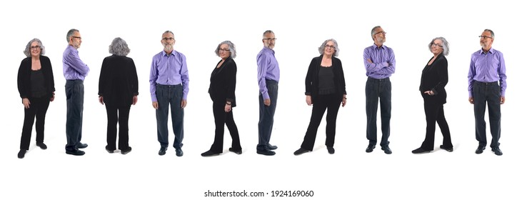 The Same Woman And The Same Man With Different Poses On White Background