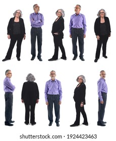 The Same Woman And The Same Man With Different Poses On White Background