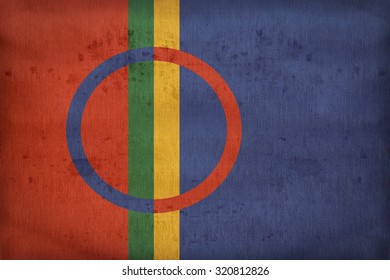 Sami People Flag Pattern On Fabric Texture,retro Vintage Style