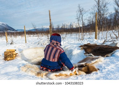 Sami Reindeer Herders In National Dress