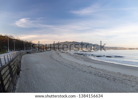 Similar – Evening view from above of the bay, the sandy beach and the old town of Sperlonga (southern Italy)