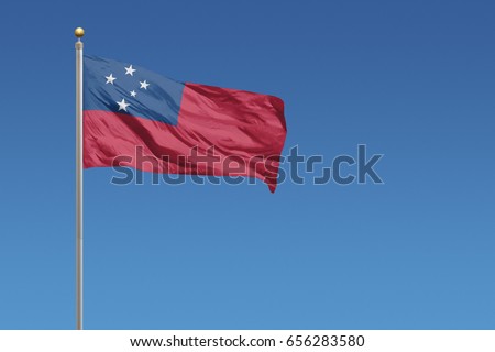 Samoa flag in front of a clear blue sky