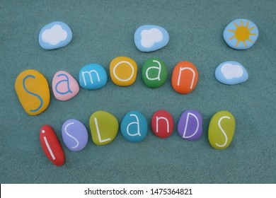 Samoan Islands, Souvenir With A Composition Of Colored Stones Over Green Sand