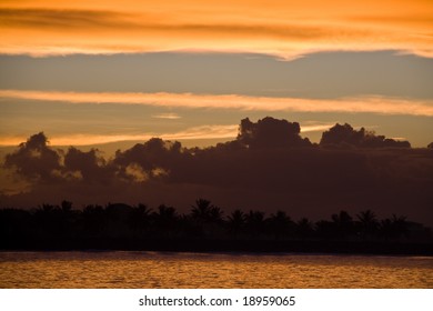 Samoan Sunset Kitsch With Ocean And Palm Trees