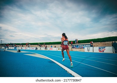 SAMORIN, SLOVAKIA, JUNE 9, 2022: Gudaf Tsegay. Long Distance Female Runner From Ethiopia Running On Blue Athletics Track. Race Before World Championship. 5000m Race.