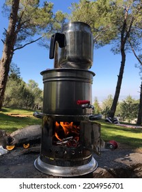 Samovar Tea And Landscape In Nature